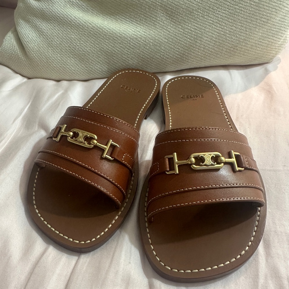 Celine Brown Leather Slide Sandals